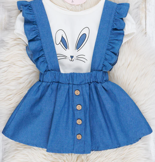 (Custom Design Preorder MOQ 5) Bunny Top Blue Skirts Girls Easter Clothes Set