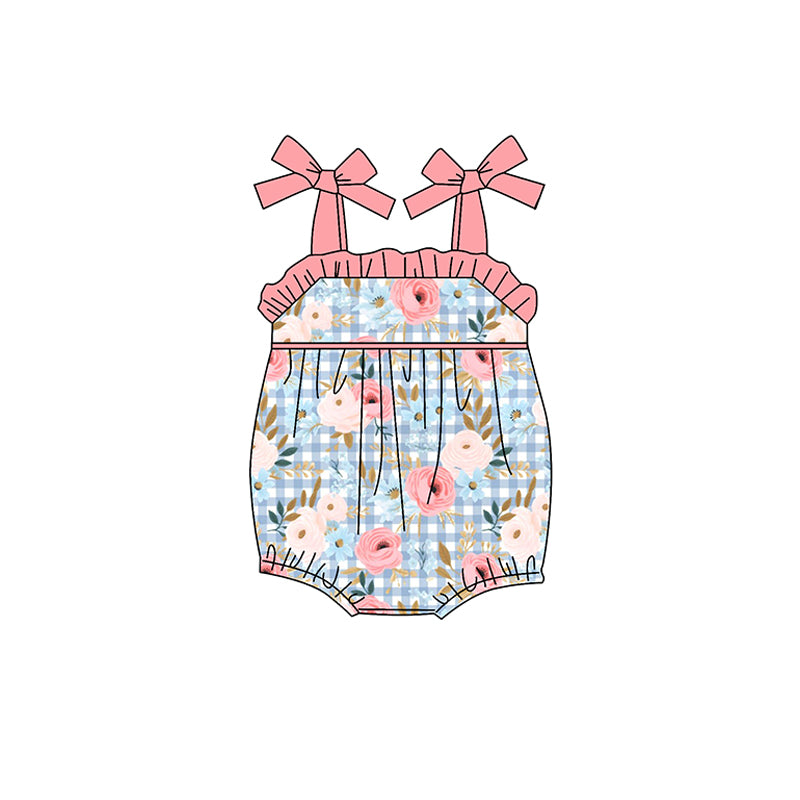 (Custom Design Preorder MOQ 5) Flowers Print Baby Girls Summer Strap Romper