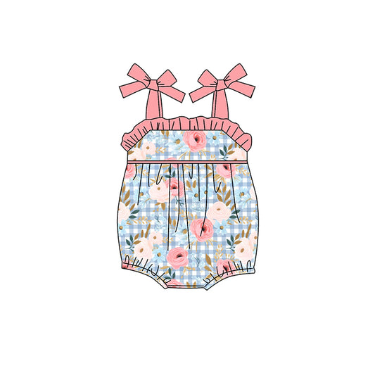 (Custom Design Preorder MOQ 5) Flowers Print Baby Girls Summer Strap Romper