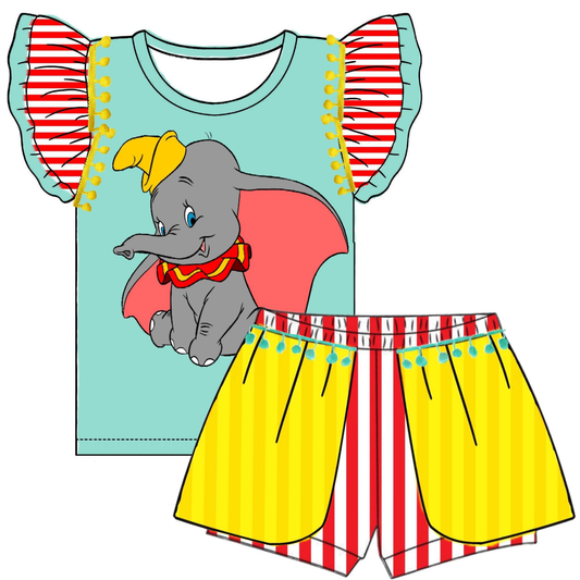 (Custom Design Preorder MOQ 5)  Elephant Print Girls Summer Clothes Set