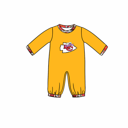 (Custom Design Preorder MOQ 5) Team's KC Football Yellow Print Baby Boys Fall Romper