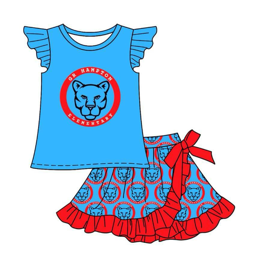 (Custom Design Preorder MOQ 5 ) Team's Wildcat Blue Print Skirts Shorts Girls Summer Clothes Set
