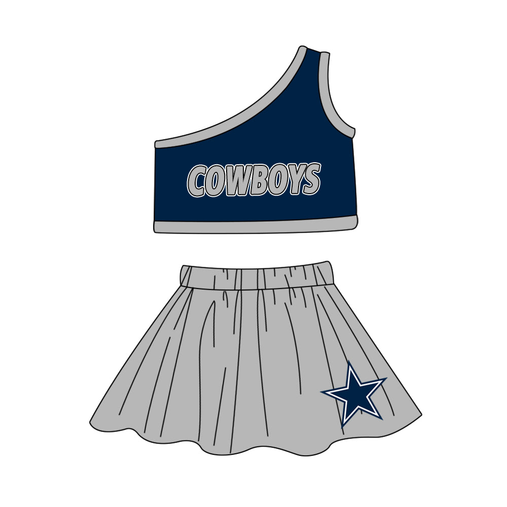 (Custom Design Preorder MOQ 5)  Team's COWBOYS Print Girls Skirts Clothes Set