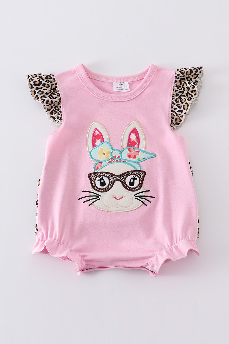 (Custom Design Preorder MOQ 5) Bunny Print Baby Girls Easter Romper