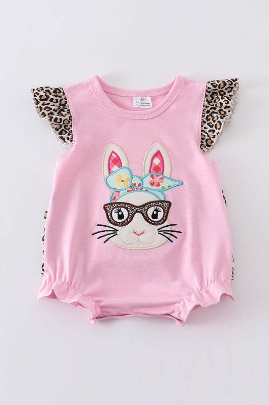 (Custom Design Preorder MOQ 5) Bunny Print Baby Girls Easter Romper