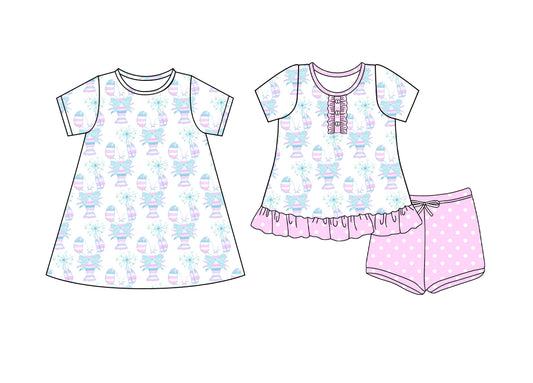 4.14(Custom Design Preorder MOQ 5 Each Design) Crayfish Pink Print Girls Summer Matching Clothes Sisters Wear
