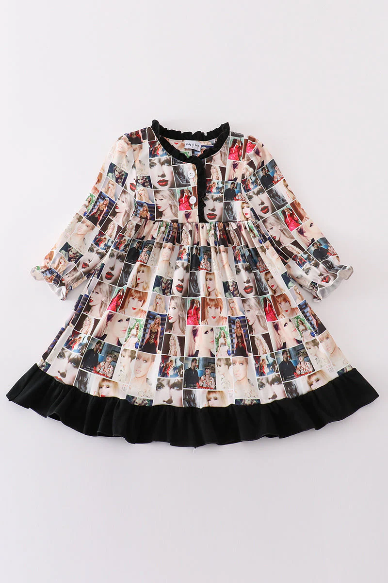 (Custom Design Preorder MOQ 5) Singer Swiftie Plaid Print Girls Knee Length Dress