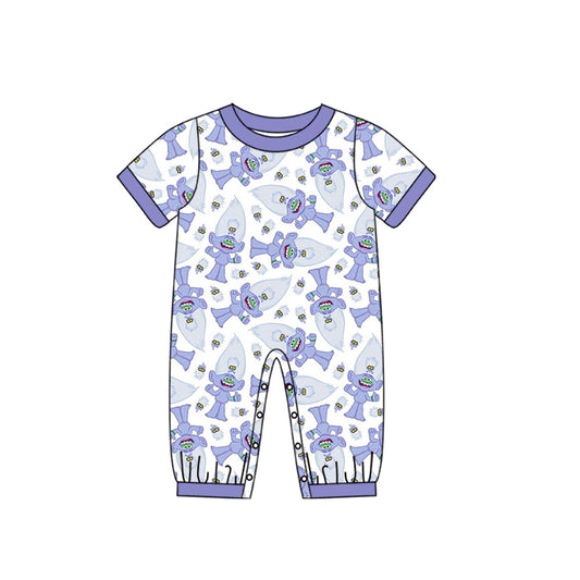 (Custom Design Preorder MOQ 5) Purple Cartoon Hair Monster Print Baby Boys Romper