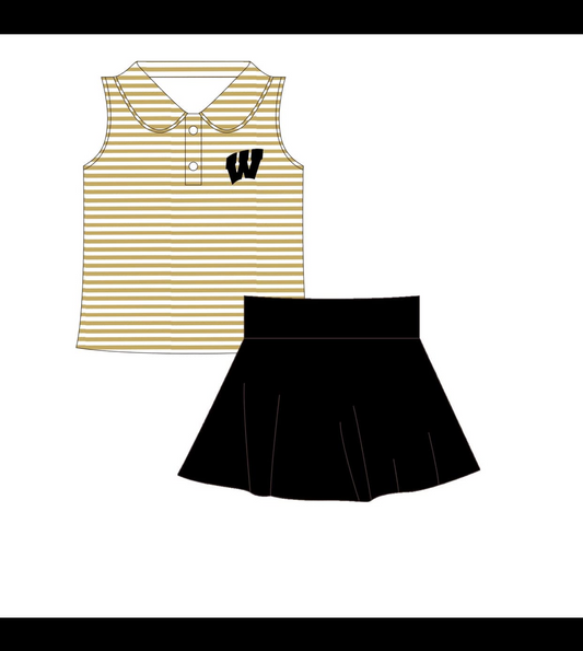 (Custom Design Preorder MOQ 5)  Team's W Top Black Skirts Girls Summer Clothes Set