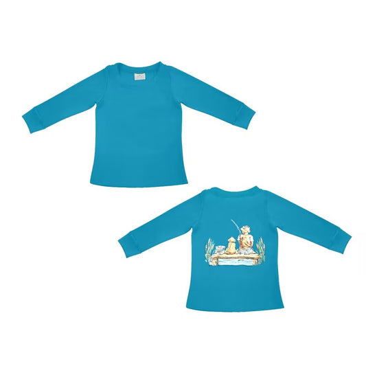 (Custom Design Preorder MOQ 5) Fishing Blue Print Boys Tee Shirts Top