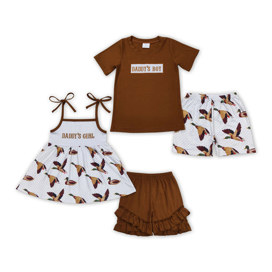 DADDY'S BOY & GIRL Embroidery Brown Duck Print Sibling Father's Day Matching Clothes