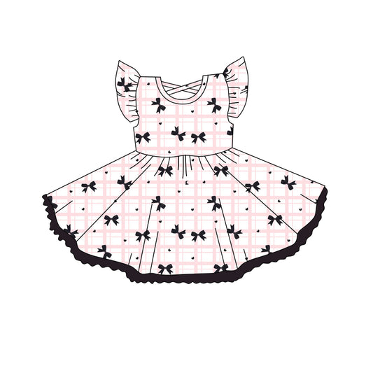 3.7(Custom Design Preorder MOQ 5) Bows Pink Plaid Print Girls Summer Knee Length Dress