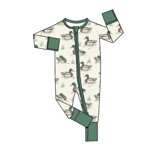 (Custom Design Preorder MOQ 5) Duck Print Baby Boys Long Sleeve Zipper Sleeper Romper