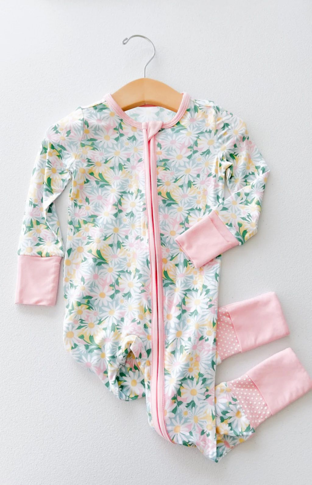 (Custom Design Preorder MOQ 5) Daisy Flowers Print Baby Girls Sleeper Zipper Romper