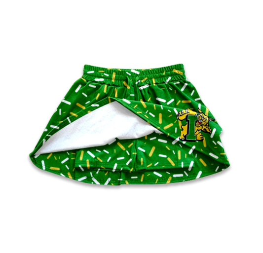 (Custom Design Preorder MOQ 5 Each Item) Team's I WildCat Green Sprinkles Print Summer Bottom Skirts Shorts Mom and Me Matching Clothes