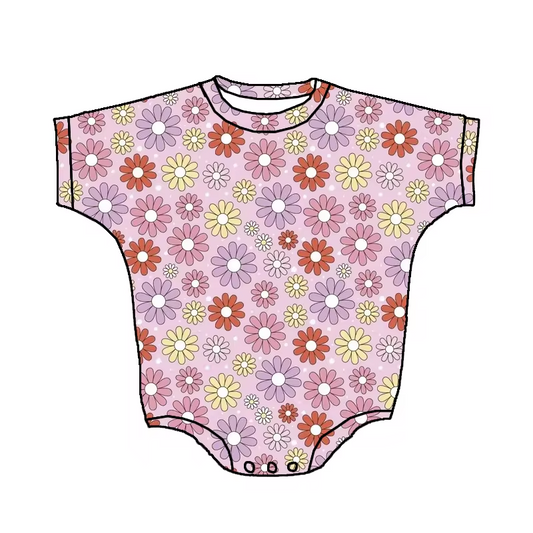 (Custom Design Preorder MOQ 5) Flowers Print Baby Girls Summer Romper