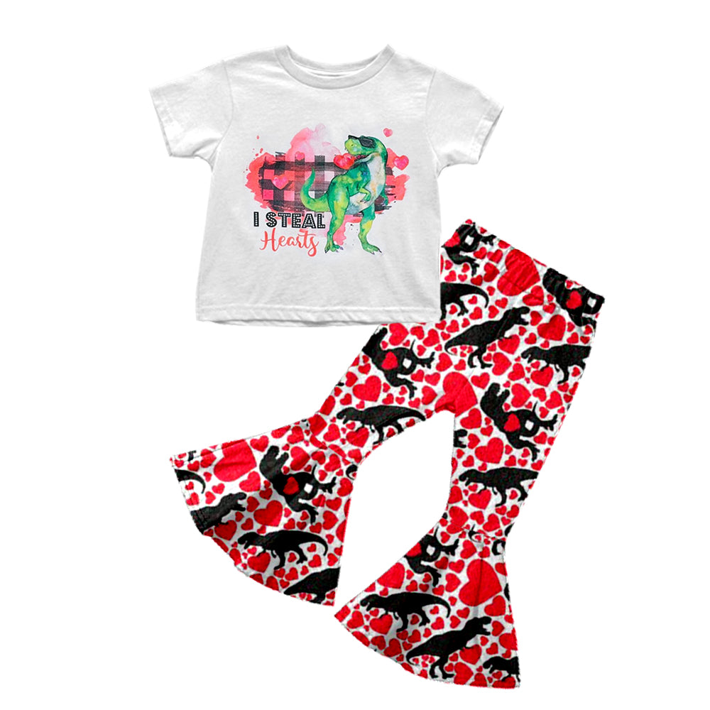 (Custom Design MOQ 5) I Steal Hearts Dinosaur Girls Valentine's Clothes Set