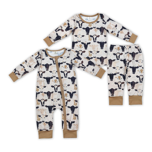 Cows Print Brothers Western Fall Bamboo Matching Pajamas Clothes