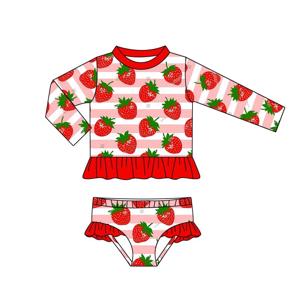 (Custom Design Preorder MOQ 5)  Strawberry Print Girls 2 Piece Swimsuits