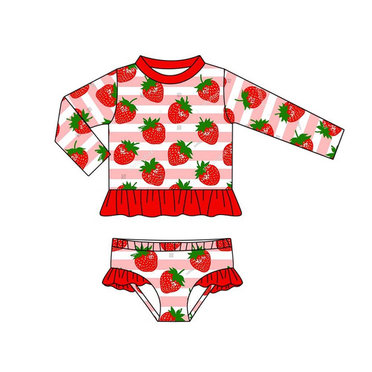 (Custom Design Preorder MOQ 5)  Strawberry Print Girls 2 Piece Swimsuits