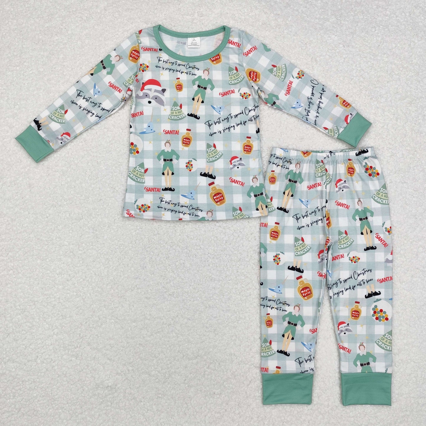 Christmas Shelf Green Plaid Print Brothers Christmas Bamboo Matching Pajamas Clothes