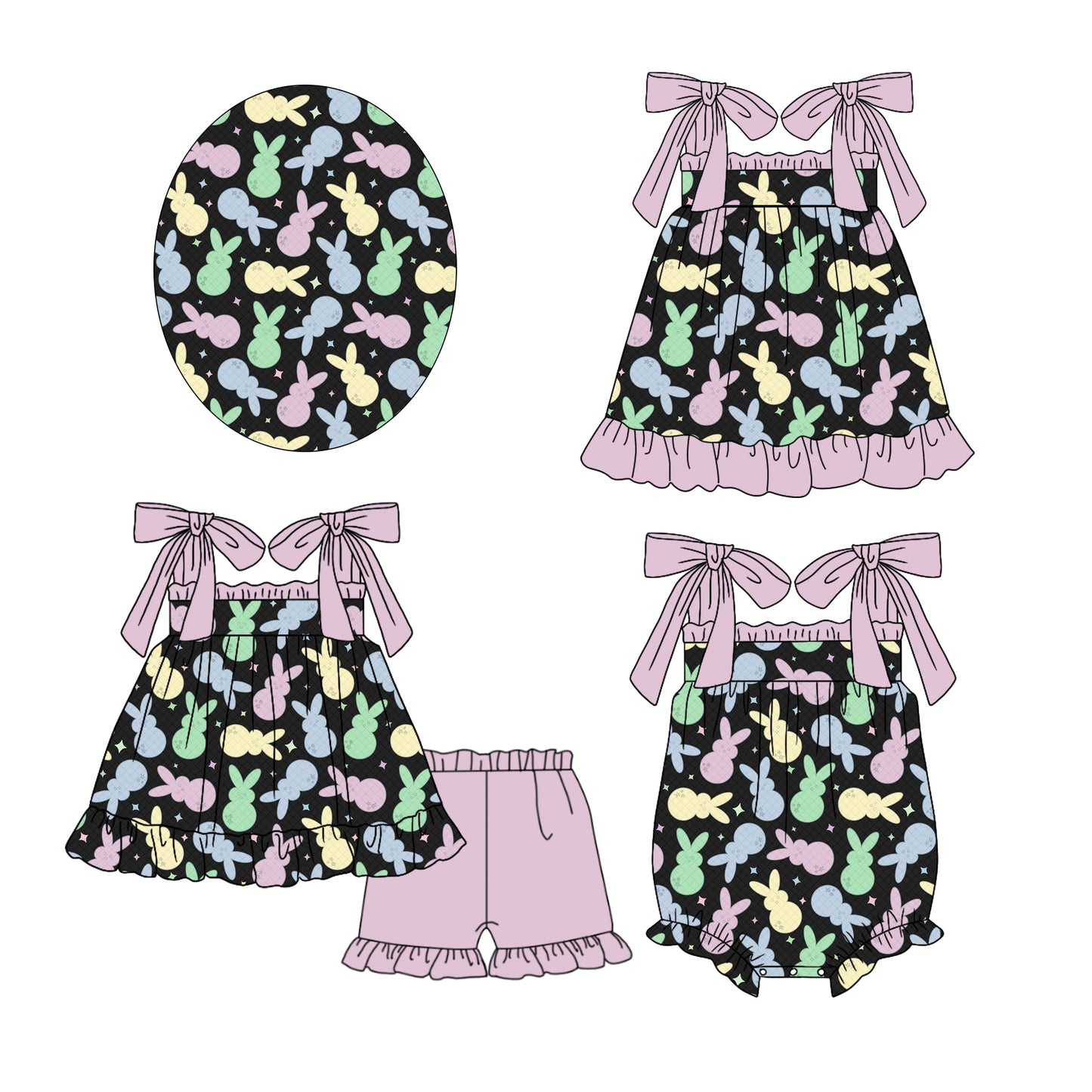 11.29(Custom Design Preorder MOQ 5 Each Design) Colorful Bunny Print Girls Easter Matching Clothes Sisters Wear