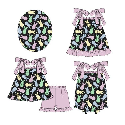 11.29(Custom Design Preorder MOQ 5 Each Design) Colorful Bunny Print Girls Easter Matching Clothes Sisters Wear