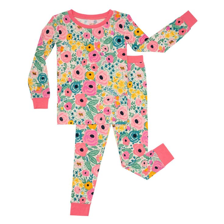 (Custom Design Preorder MOQ 5)  Flowers Print Girls Pajamas Clothes Set