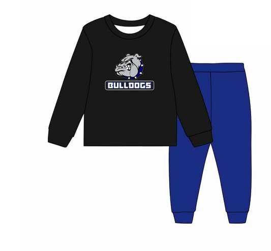 (Custom Design Preorder MOQ 5) Team's Bulldogs Black Top Blue Pants Boys Clothes Set