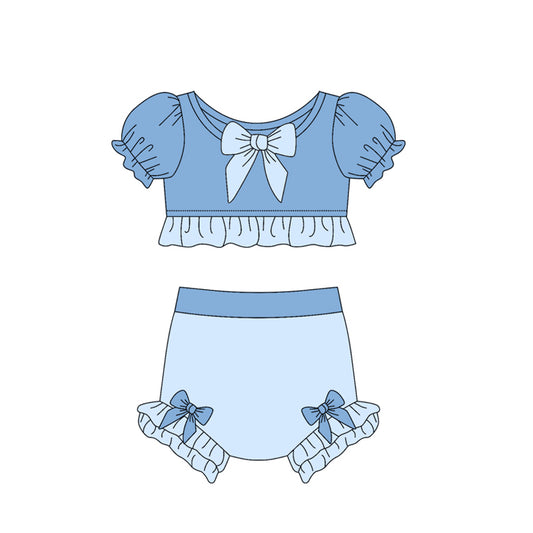 2.25(Custom Design Preorder MOQ 5)  Cartoon Princess Blue Color Girls 2 Piece Swimsuits