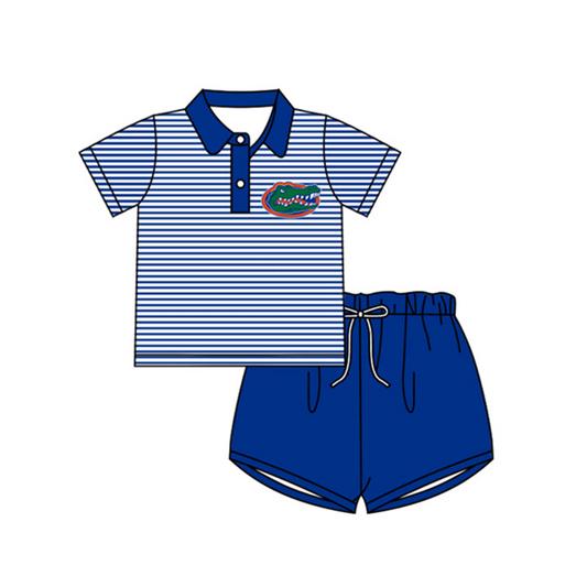 (Custom Design Preorder MOQ 5) Team's Crocodile Polo Top Blue Shorts Boys Summer Clothes Set