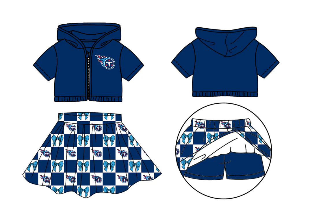(Custom Design Preorder MOQ 5 Each Color) Team's Tennessee Titans Bows Plaid Print Girls Summer Clothes Sisters Matching Wear
