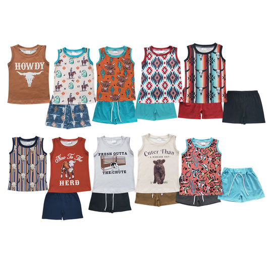 10 Design Tank Top Shorts Boys Summer Western Clothes Set Brothers Wear