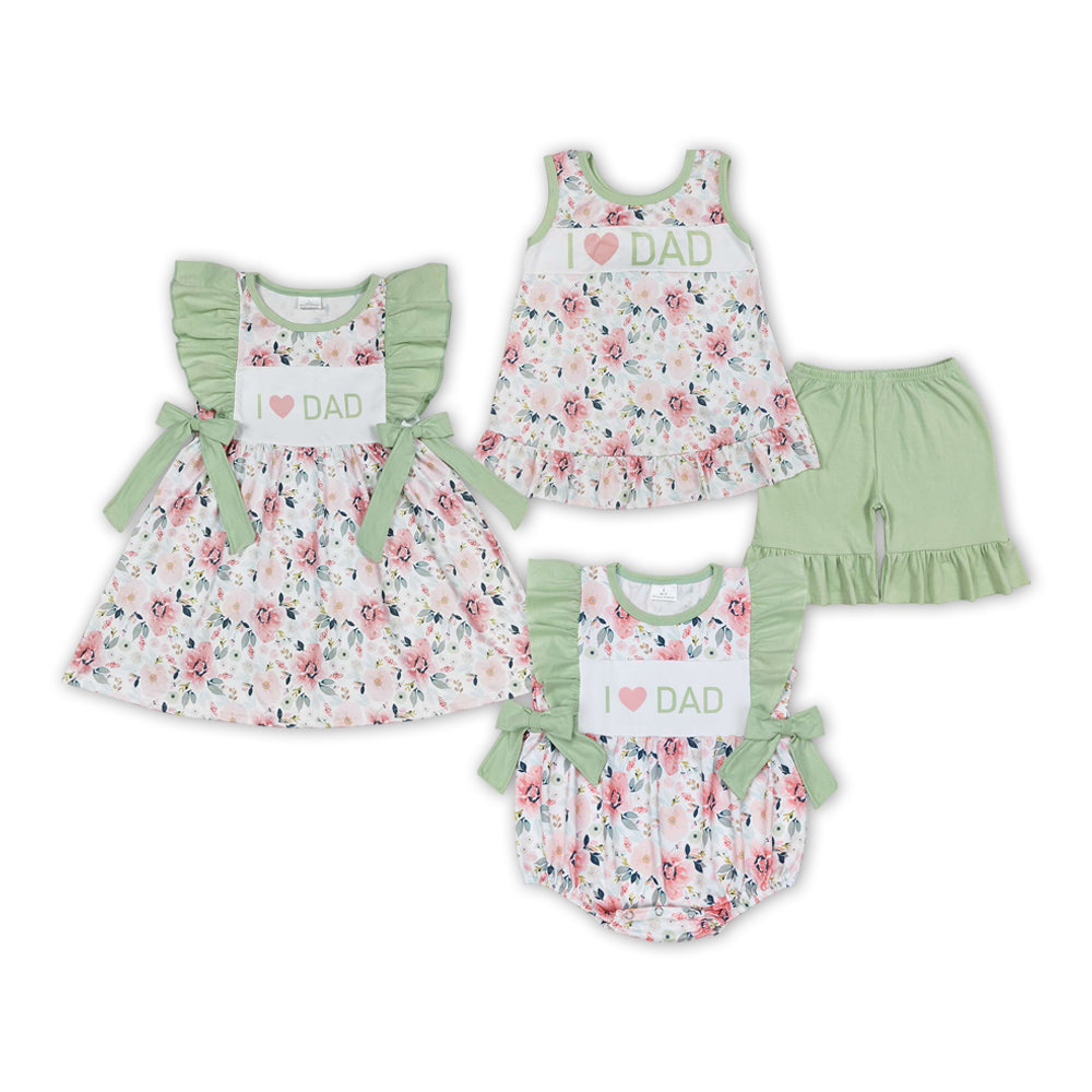 I LOVE DAD Flowers Print Sisters Summer Matching Clothes