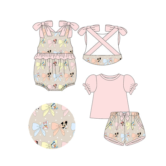 4.14(Custom Design Preorder MOQ 5 Each Design) Cartoon Mouse Bows Print Girls Summer Matching Clothes Sisters Wear