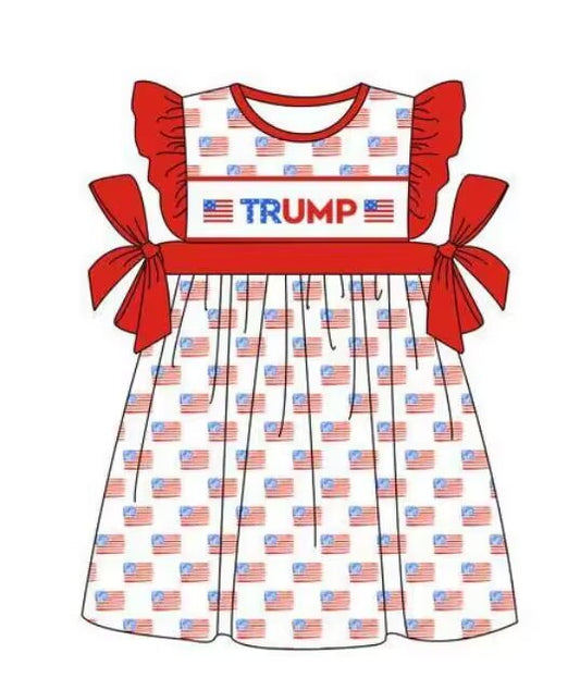 (Custom Design Preorder MOQ 5) TRUMP Flags Print Girls Knee Length Dress