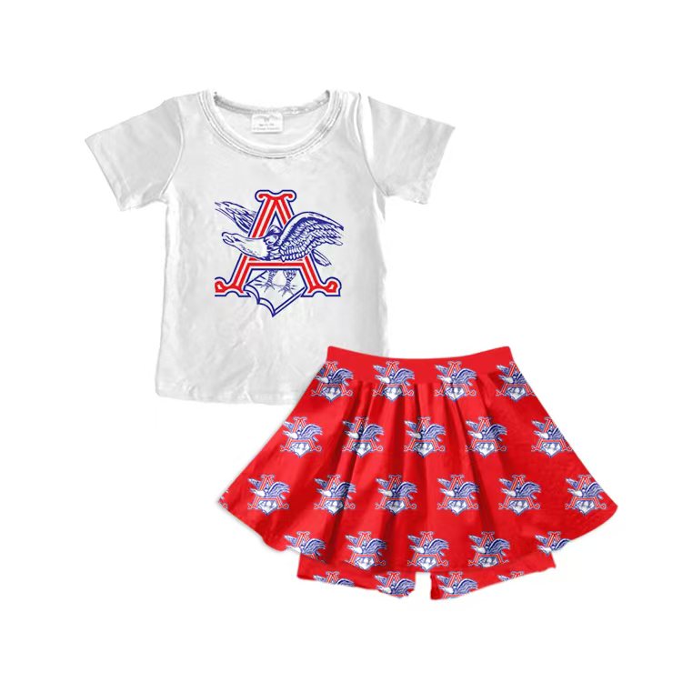 (Custom Design Preorder MOQ 5) Team's A Top Red Skirts Shorts Girls Summer Clothes Set