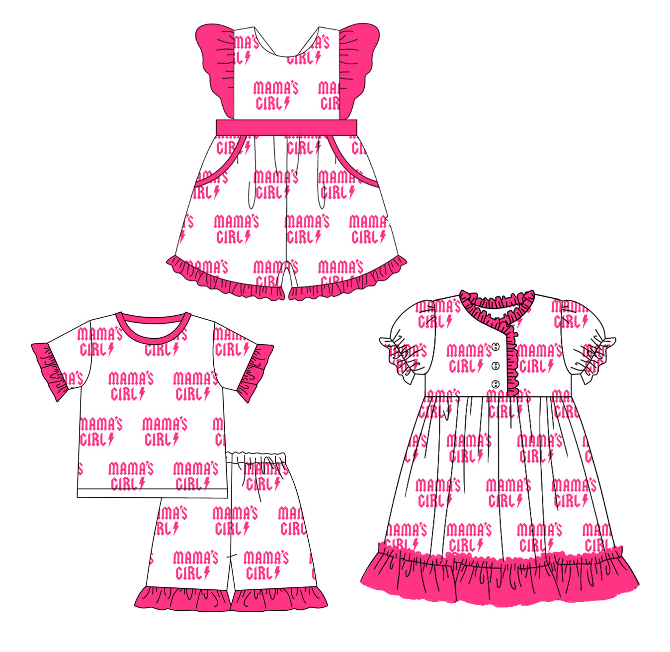 12.10(Custom Design Preorder MOQ 5 Each Design) MAMAS'S GIRL Hot Pink Print Girls Summer Matching Clothes Sisters Wear