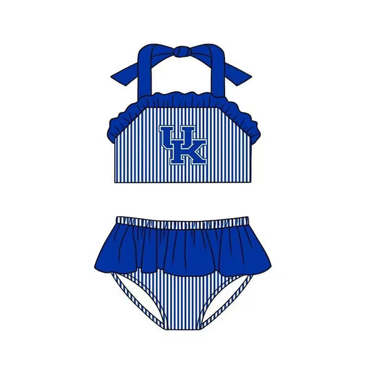 (Custom Design Preorder MOQ 5)  Team's Blue UK Print Girls 2 Pieces Swimsuits