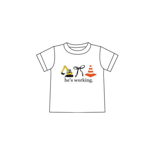 (Custom Design Preorder MOQ 5 )NO.22 he's working bow Print Girls Summer Tee Shirts Top