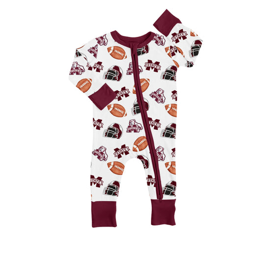 (Custom Design Preorder MOQ 5)  Team's Mississippi State Print Baby Sleeper Zipper Romper
