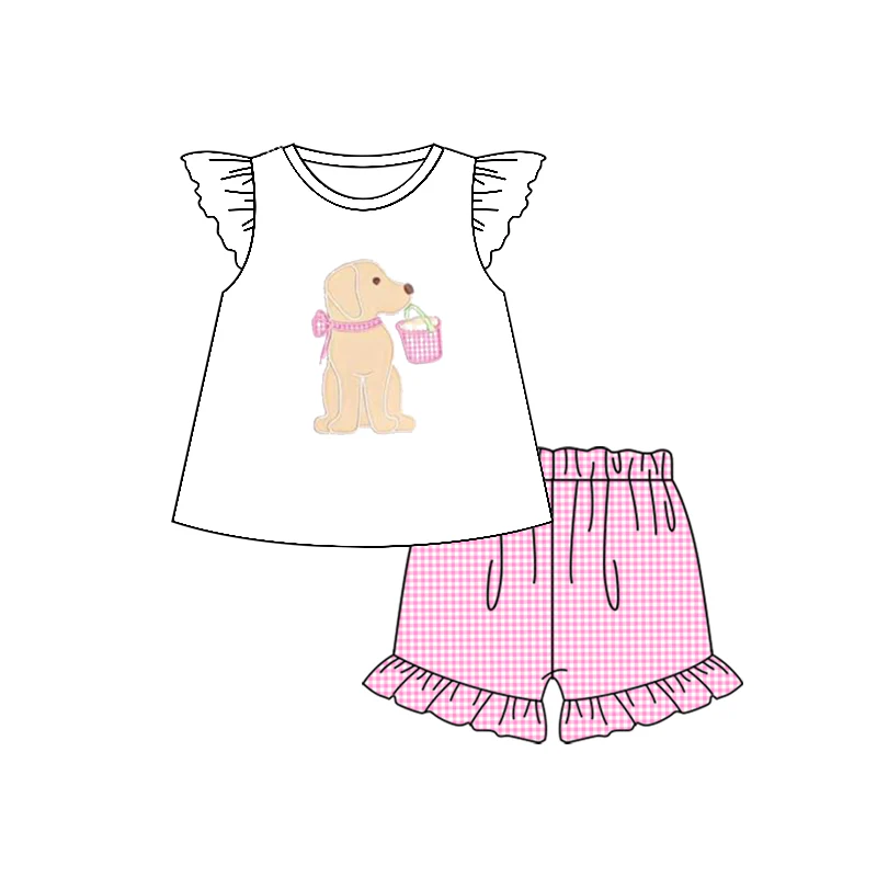 (Custom Design Preorder MOQ 5)  Dog Print Girls Summer Clothes Set