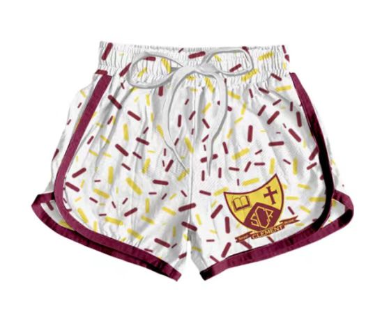 (Custom Design Preorder MOQ 5 Each Item) Team's SCR White Sprinkles Print Summer Bottom Sports Shorts Mom and Me Matching Clothes