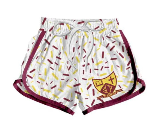 (Custom Design Preorder MOQ 5 Each Item) Team's SCR White Sprinkles Print Summer Bottom Sports Shorts Mom and Me Matching Clothes