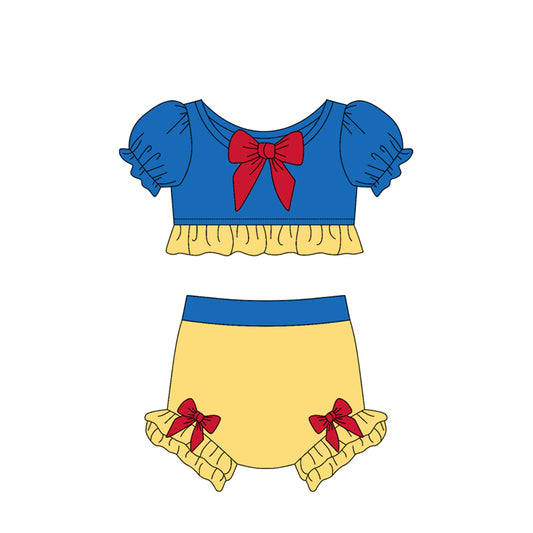 2.25(Custom Design Preorder MOQ 5)  Cartoon Princess Blue Yellow Color Girls 2 Piece Swimsuits