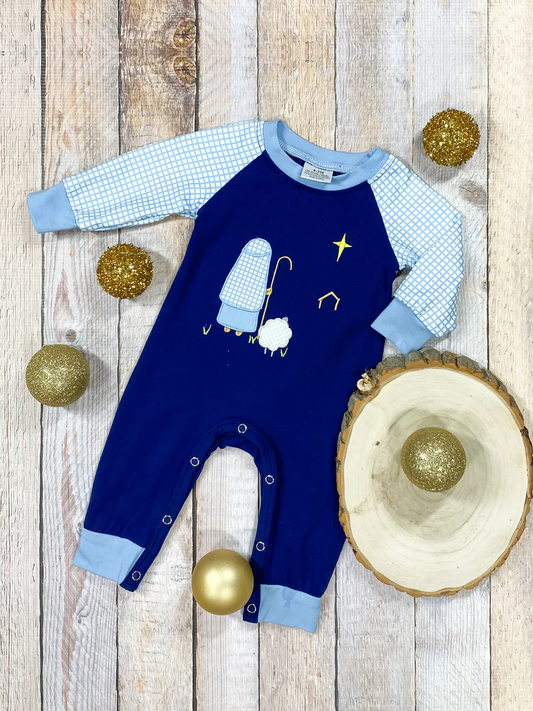 (Custom Design Preorder MOQ 5) Nativity Blue Print Baby Boys Christmas Romper