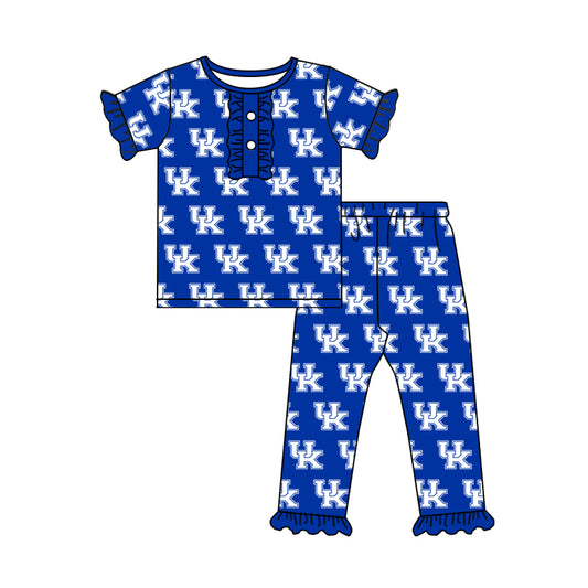 (Custom Design Preorder MOQ 5) Football Team's UK Blue Print Girls Pajamas Clothes Set