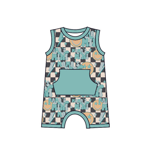 (Custom Design Preorder MOQ 5)  MAMA'S MINI Green Print Pockets Baby Boys Summer Romper