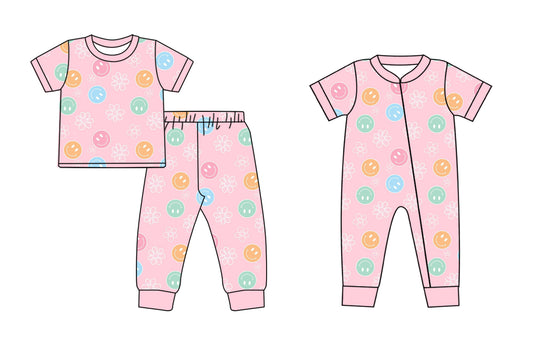 11.21(Custom Design Preorder MOQ 5 Each Design) Smiling Face Flowers Print Girls Pajamas Matching Clothes Sisters Wear