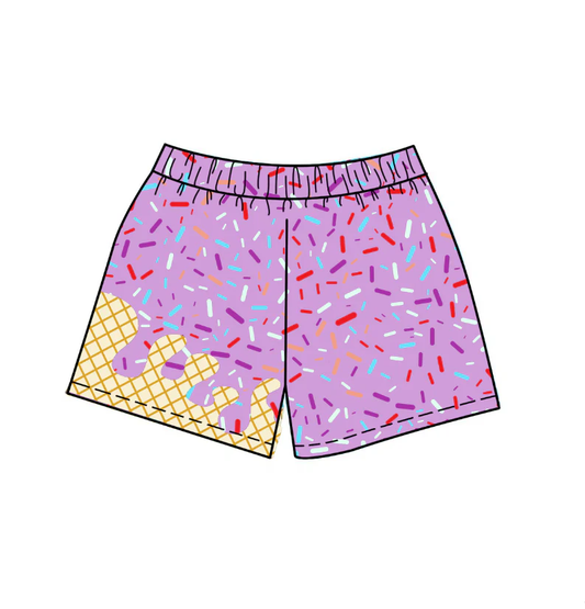 (Custom Design Preorder MOQ 5 Each Item) Team's Purple Sprinkles Print Summer Bottom Shorts Mom and Me Matching Clothes